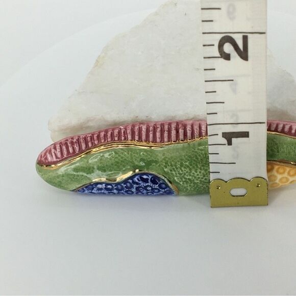 Handmade Statement Glazed Pottery Abstract Gold Oval Brooch Pin Artsy - Picture 8 of 9